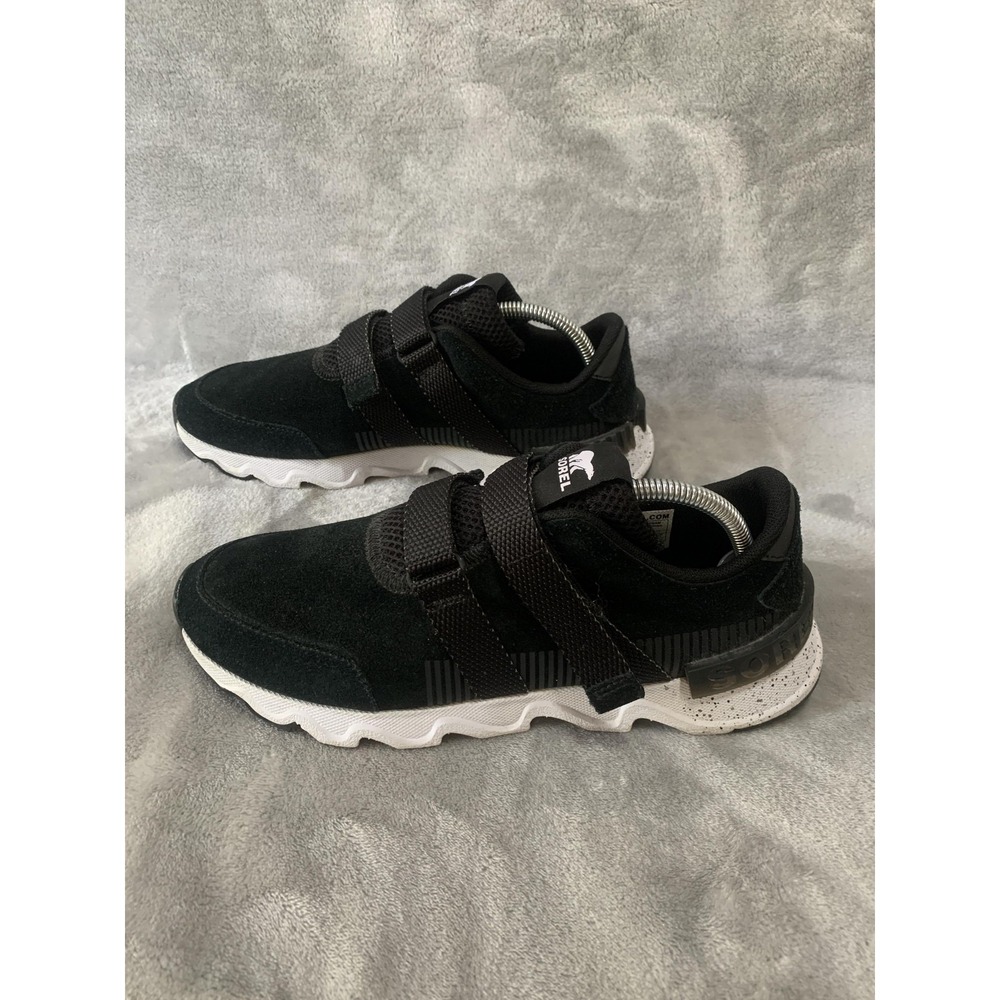 Sorel Kinetic Rush Strap Shoes Womens Size 10 Black White Suede Comfort Sneakers